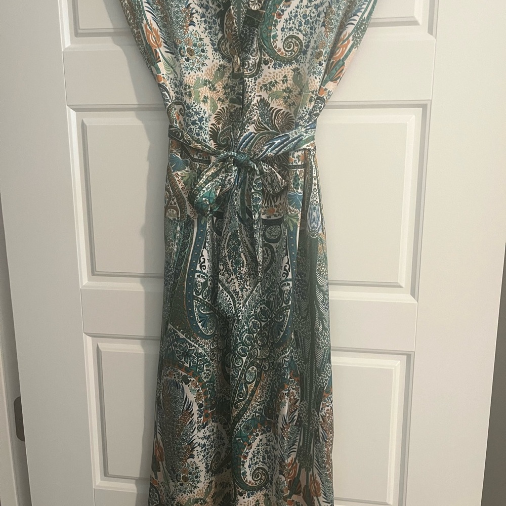 Beulah Green and Blue Paisley Midi Dress